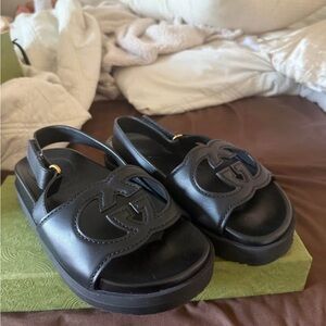 Gucci Black Leather Sandals with Logo